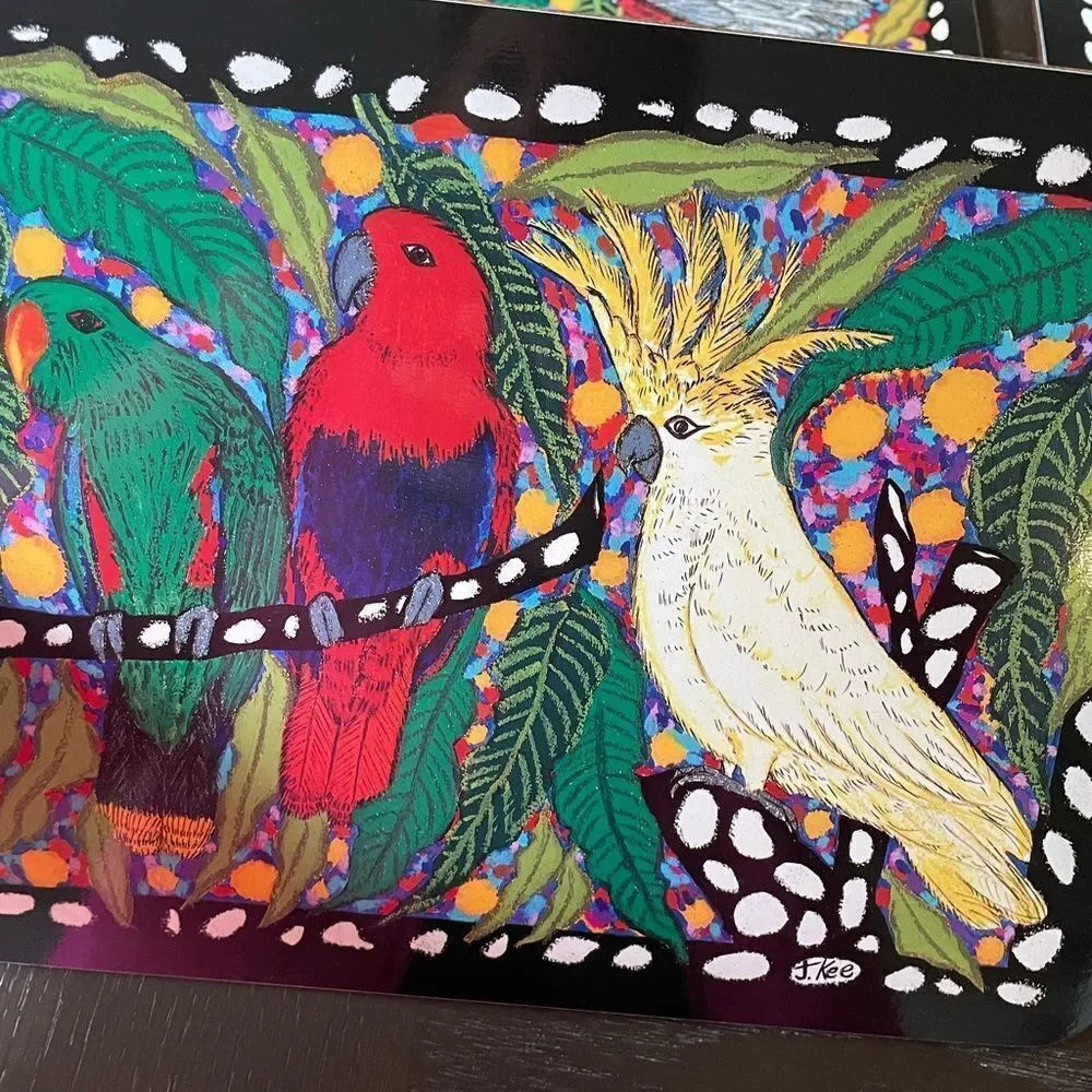 Jenny Kee Designer Tropical Birds Vintage Australian Cork Gloss Placemats set/6